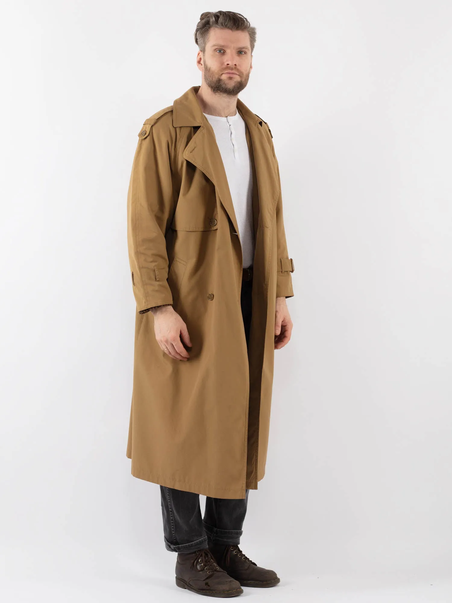 Vintage 80's Men Trench Coat in Beige