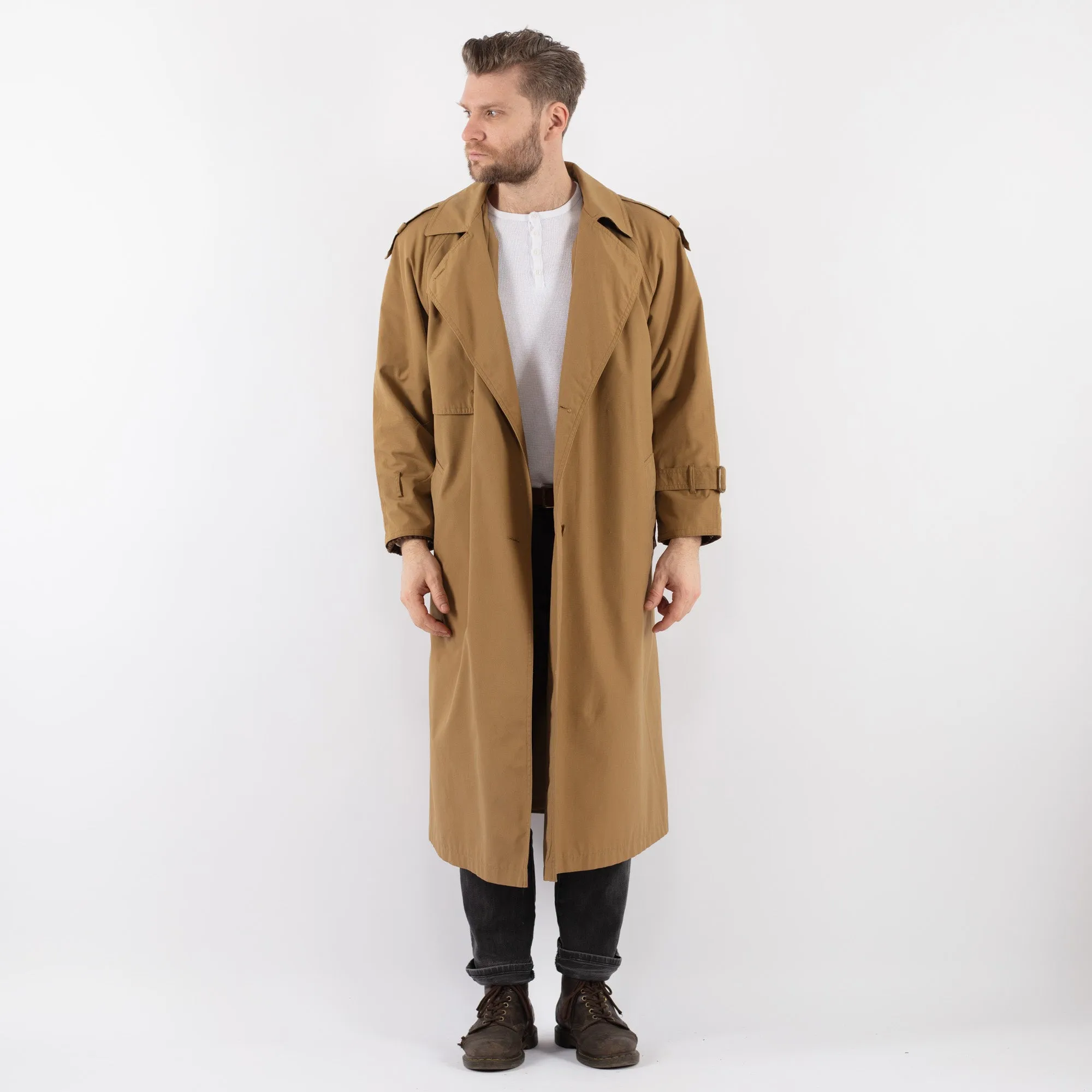 Vintage 80's Men Trench Coat in Beige