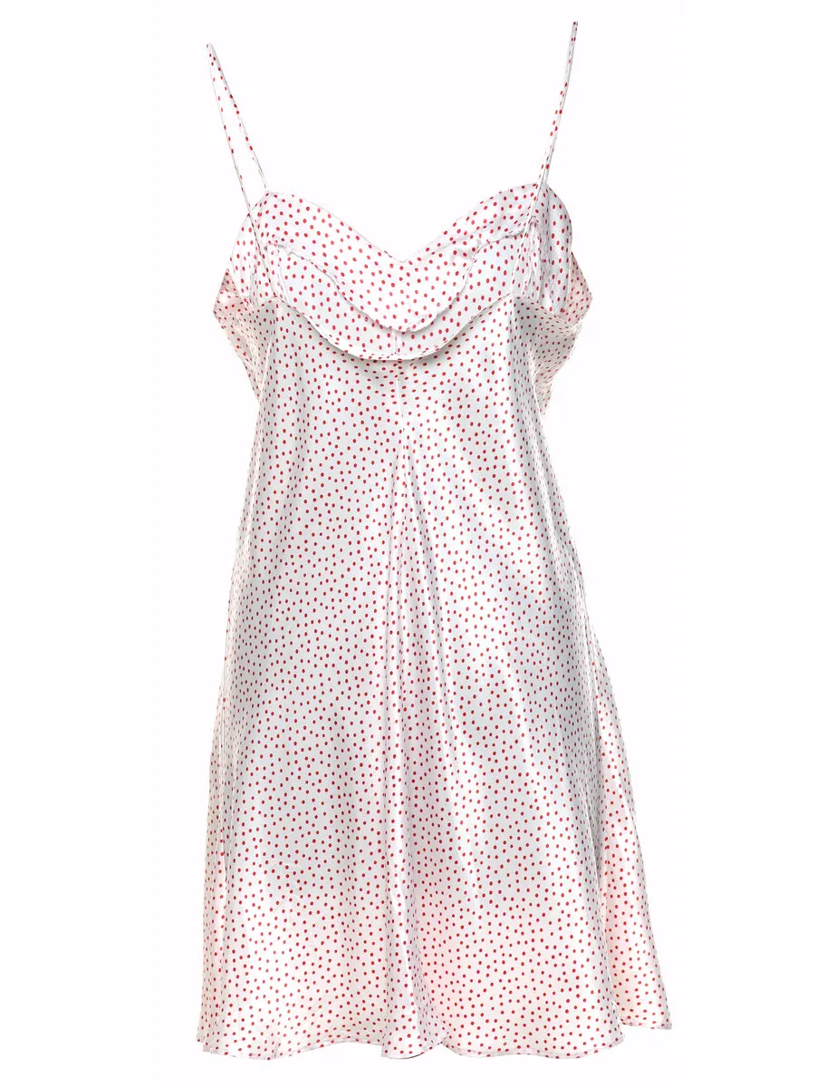 White & Red Polka Dot Print Slip Dress - S