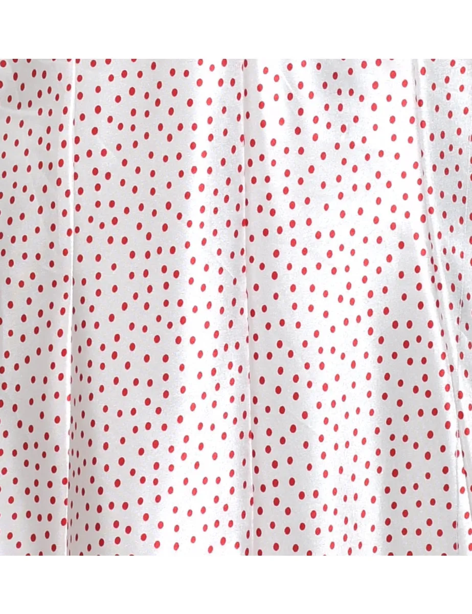 White & Red Polka Dot Print Slip Dress - S