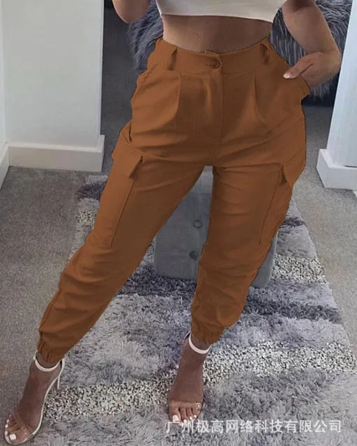 women 2021 European and American army green casual Dual-use overalls trousers